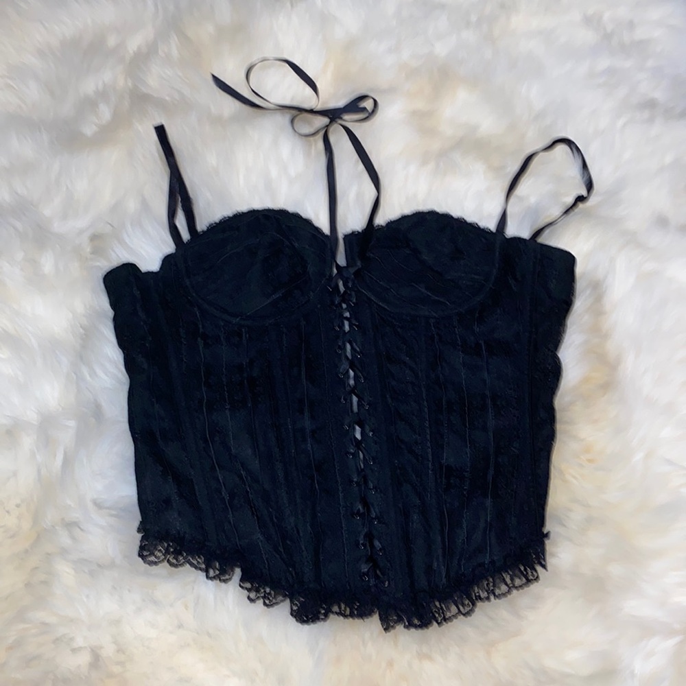 VGUC Frederick’s of Hollywood Black Lace Corset Bustier Size 36